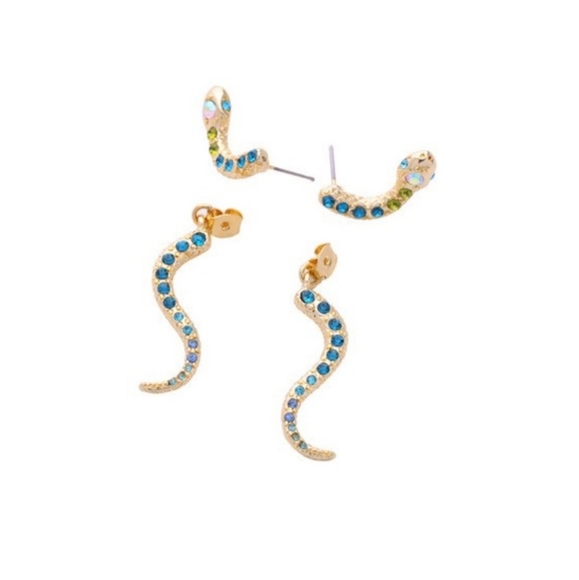 NWT Golden Crystal Statement Snake Earrings - Picture 5 of 5